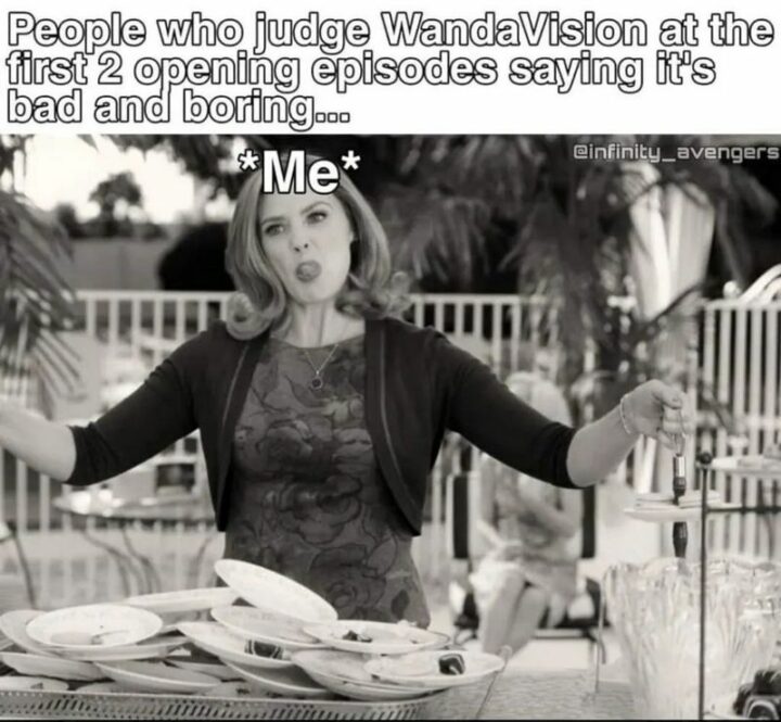 "People who judge WandaVision at the first 2 opening episodes saying it's bad and boring...*me*."
