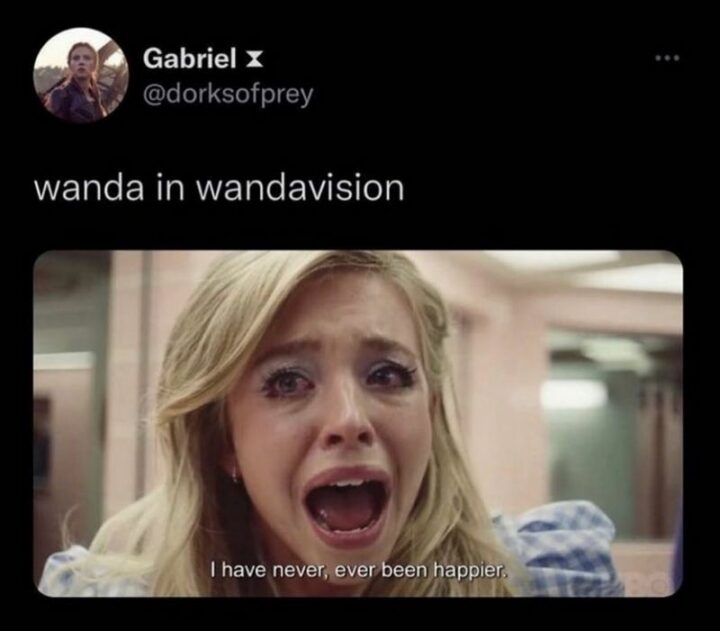 "Wanda in WandaVision: I have never, ever been happier."
