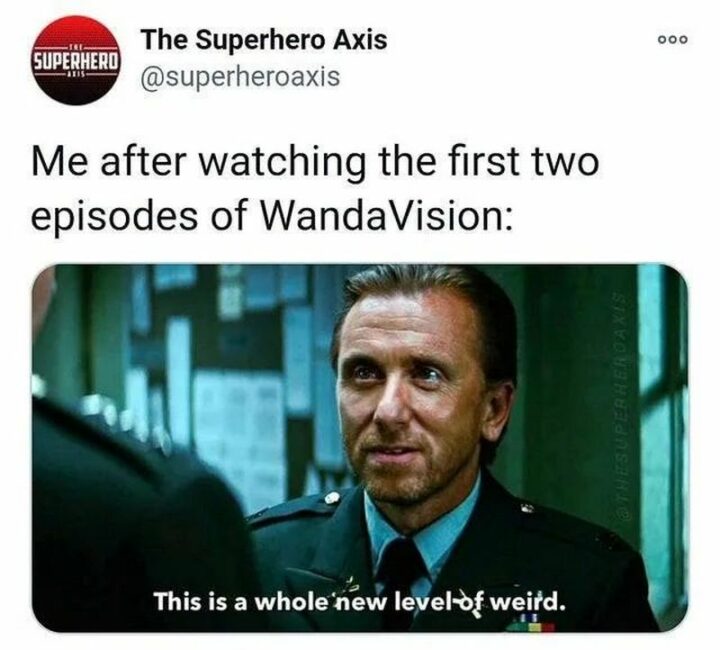 "Me after watching the first two episodes of WandaVision: This is a whole new level of weird."