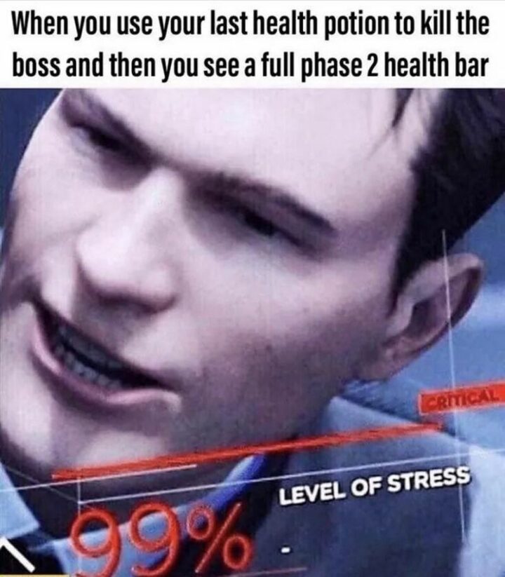 "When you use your last health potion to kill the boss and then you see a full phase 2 health bar."