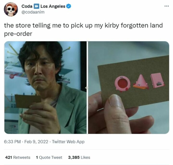"The store telling me to pick up my Kirby and the Forgotten Land pre-order."