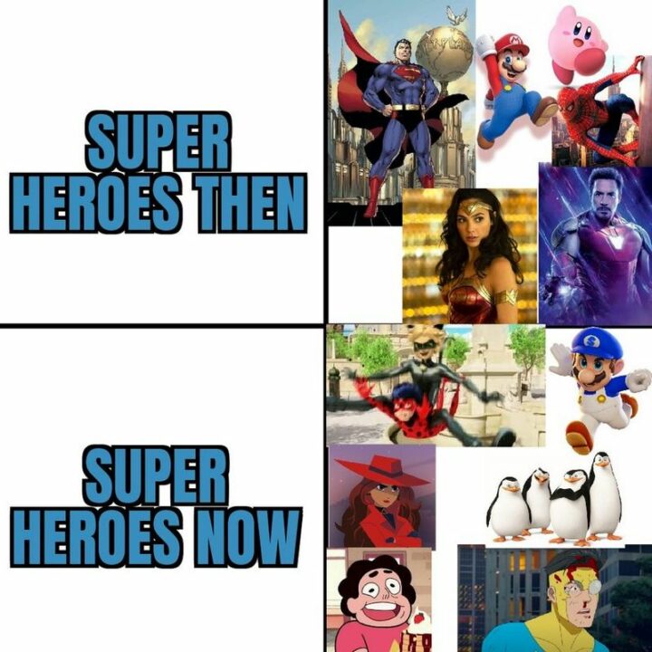 "Superheroes then vs. Superheroes now."