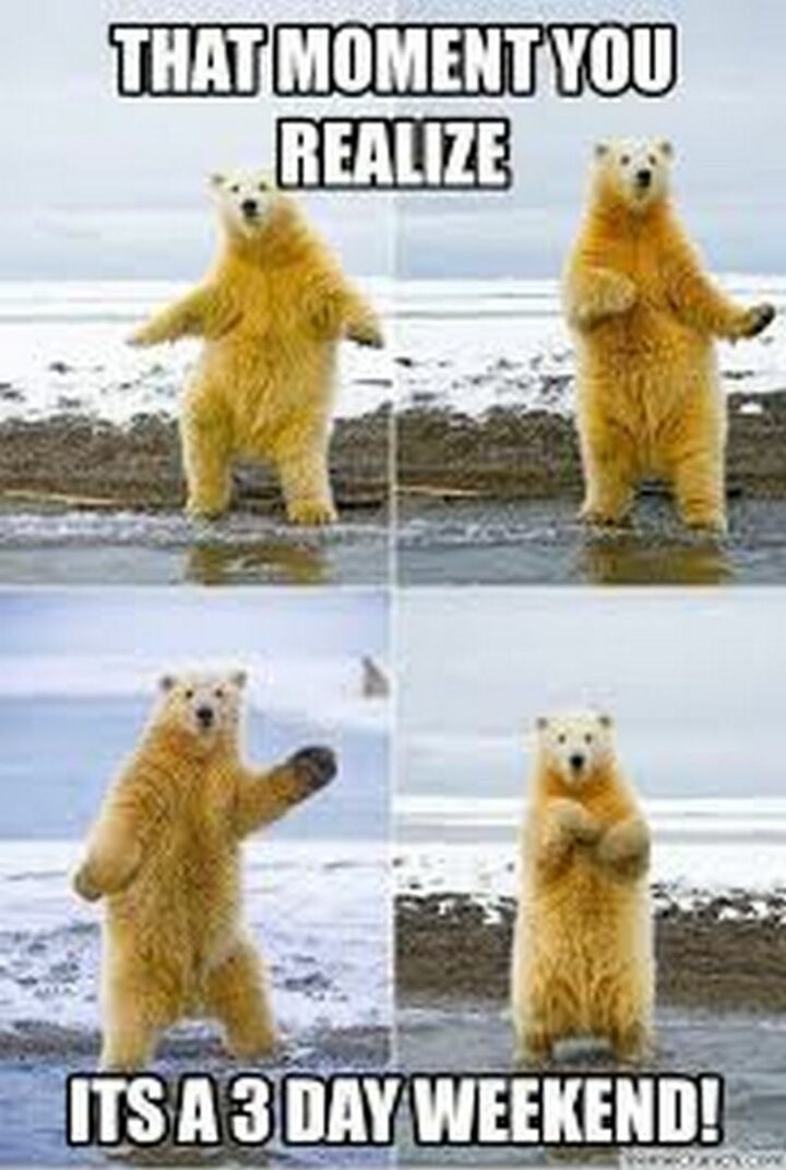 "That moment you realize it's a 3 day weekend!"