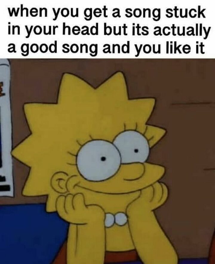 39 Music Memes - "When you get a song stuck in your head but it's actually a good song and you like it."