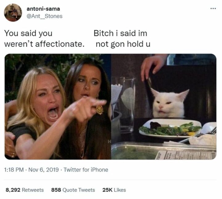 "You said you weren't affectionate. [censored] I said I not gon hold u."