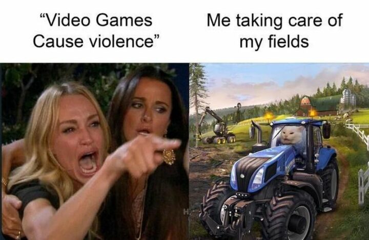 "Video games cause violence. Me taking care of my fields."