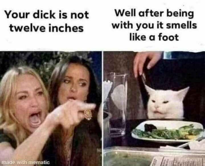 "Your [censored] is not twelve inches. Well after being with you it smells like a foot."