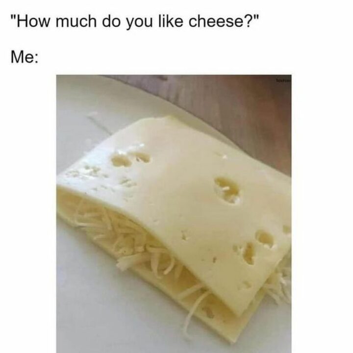 "How much do you like cheese? Me:"