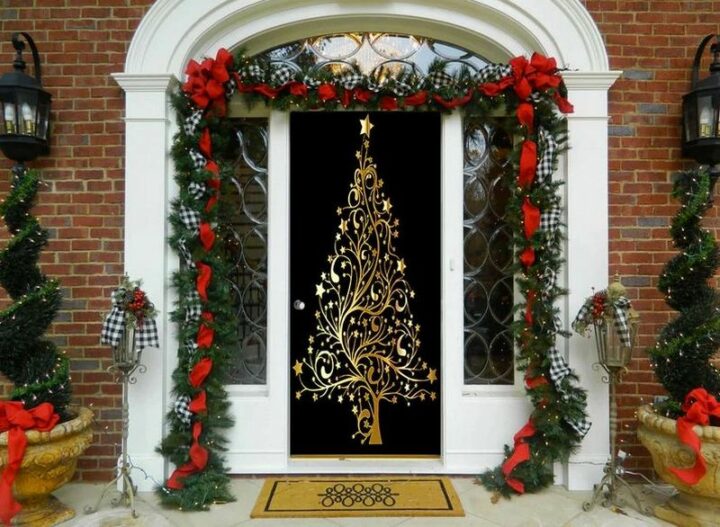 Golden Christmas Tree Door Decoration
