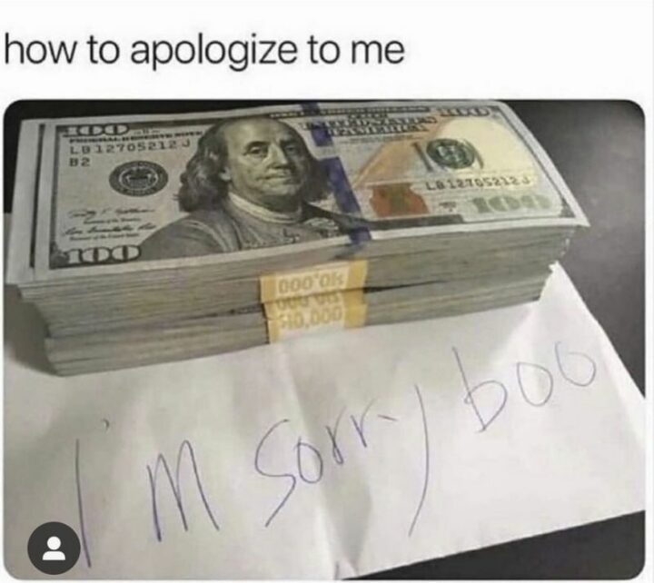 71 Money Memes - "How to apologize to me: I'm sorry boo."