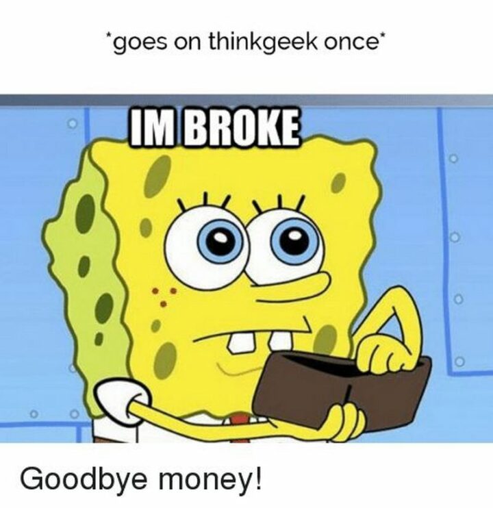 "Goes on ThinkGeek once: I'm broke. Goodbye money!"