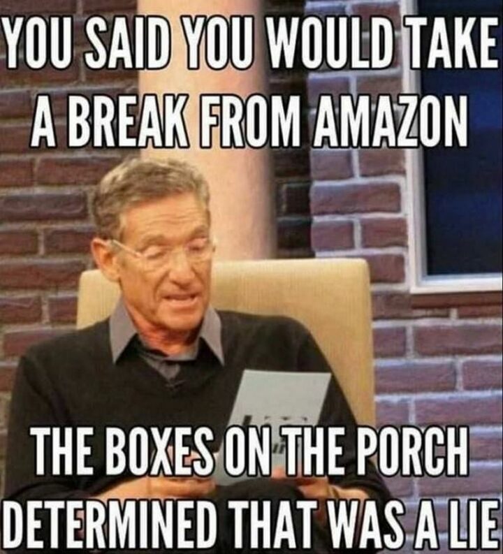"You said you would take a break from Amazon. The boxes on the porch determined that was a lie."