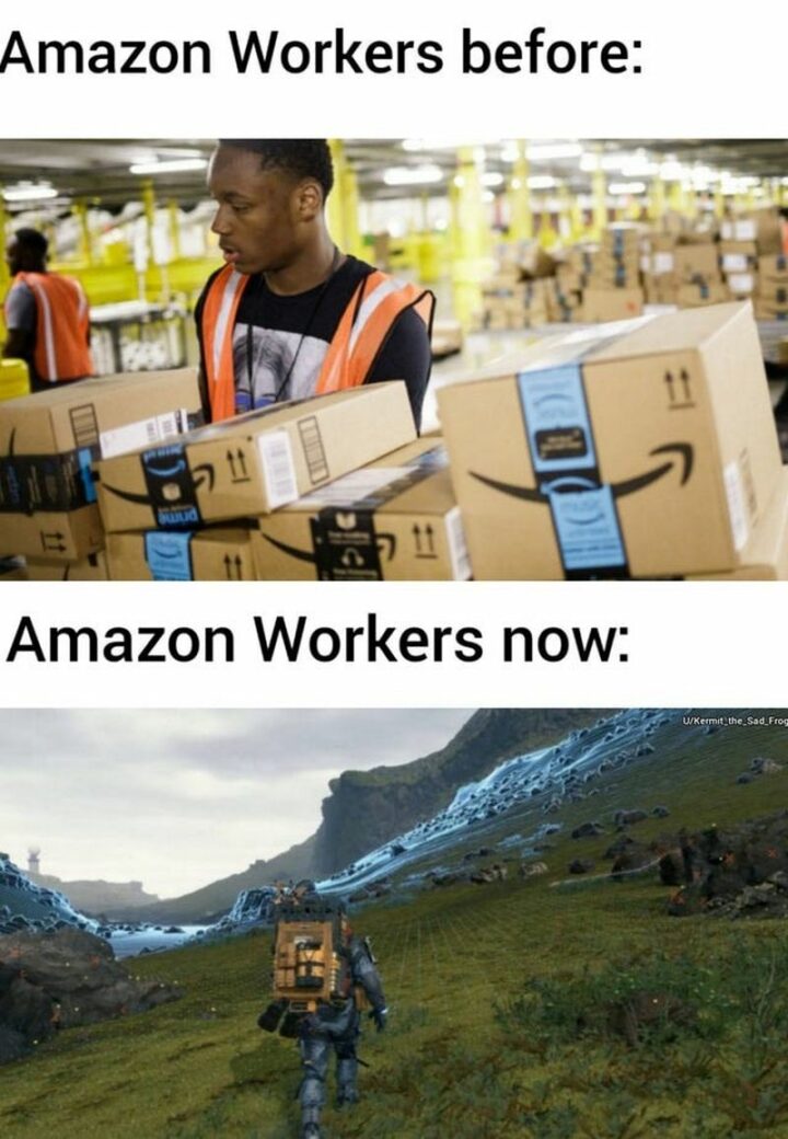 "Amazon workers before vs. Amazon workers now."