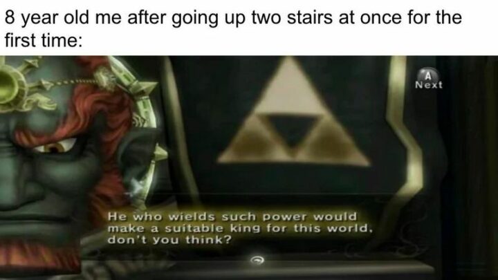 33 Zelda Memes - "8 year old me after going up two stairs at once for the first time: He who wields such power would make a suitable king for this world, don't you think?"