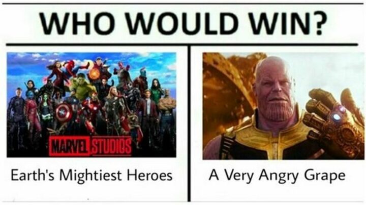 "Who would win? Earth's Mightiest Heroes. A very angry grape."