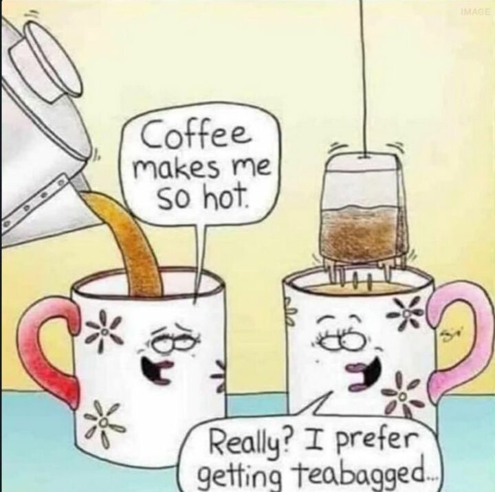 "Coffee makes me so hot. Really? I prefer getting teabagged..."