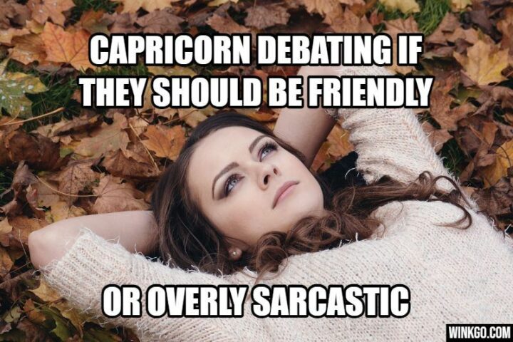 33 Astrology Memes - "Capricorn debating if they should be friendly or overly sarcastic."