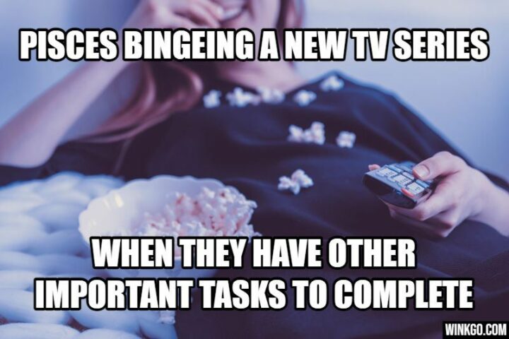 "Pisces bingeing a new TV series when they have other important tasks to complete."