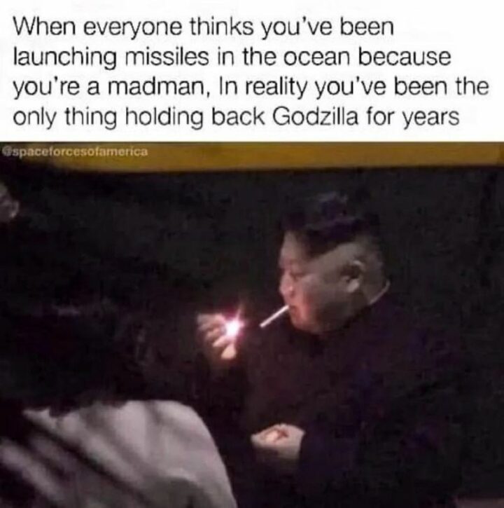 "When everyone thinks you've been launching missiles in the ocean because you're a madman, in reality, you've been the only thing holding back Godzilla for years."
