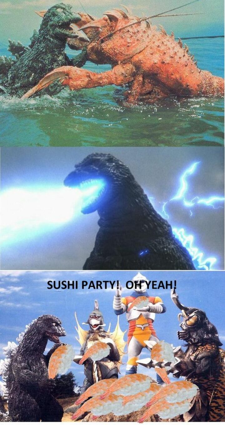 "Sushi party! Oh yeah!"