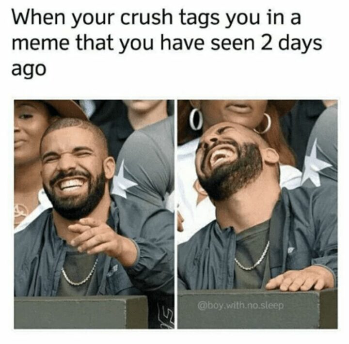 "When your crush tags you in a meme that you have seen 2 days ago."