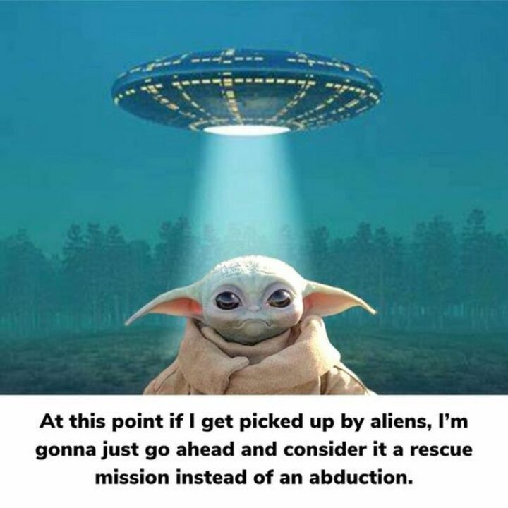 "At this point, if I get picked up by aliens, I'm gonna just go ahead and consider it a rescue mission instead of an abduction."