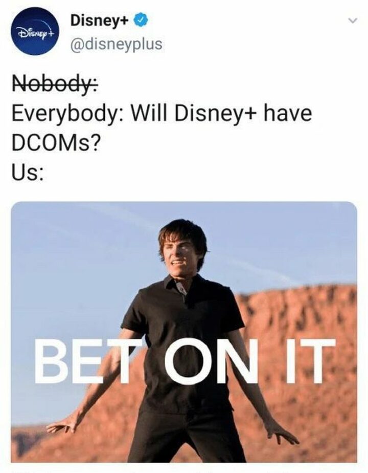 "Everybody: Will Disney Plus have DCOMs? Us: Bet on it."