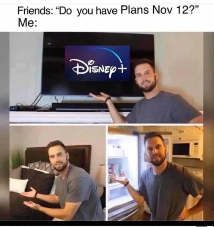 "Friends: Do you have plans for November 12? Me: Disney Plus."