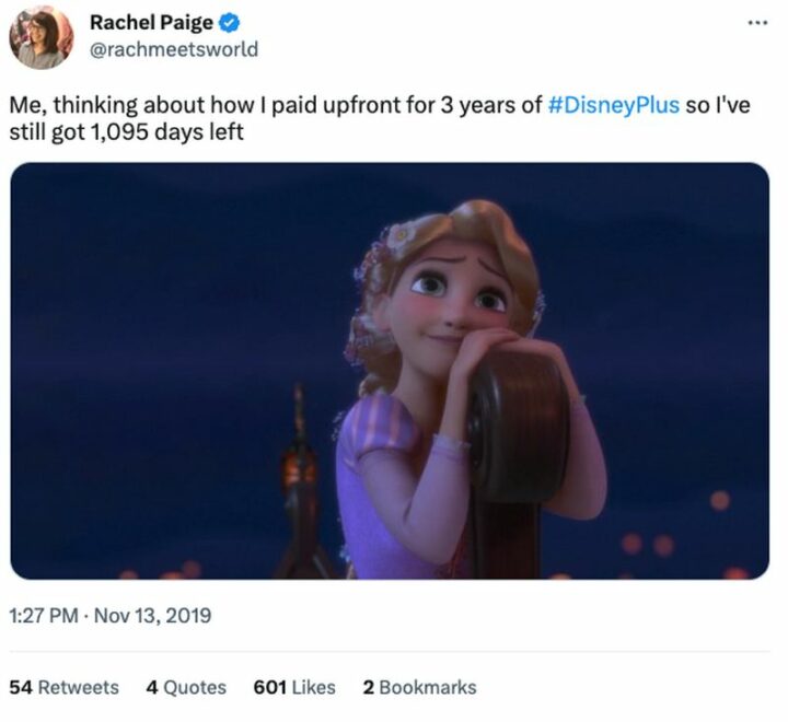 "Me, thinking about how I paid upfront for 3 years of Disney Plus so I've still got 1,095 days left."