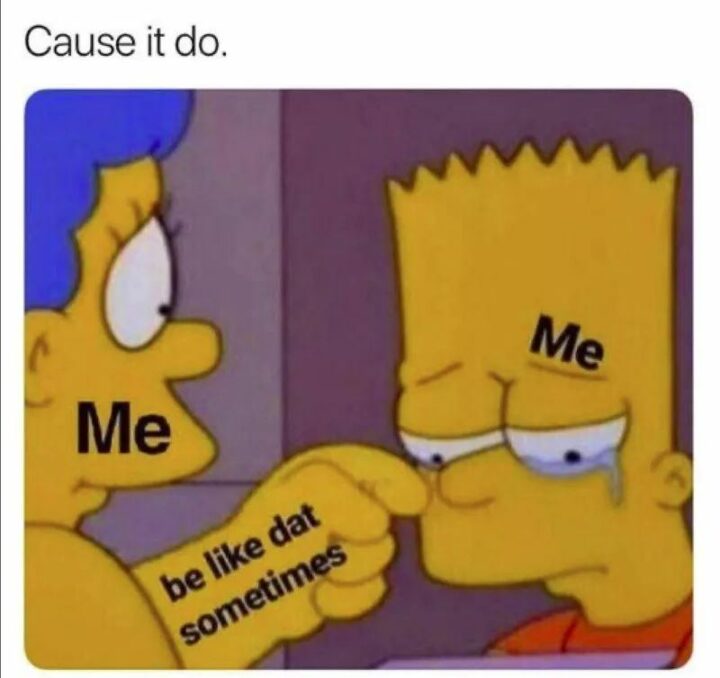47 Hilarious Crying Memes - "Cause it do. Me. Be like that sometimes. Me."