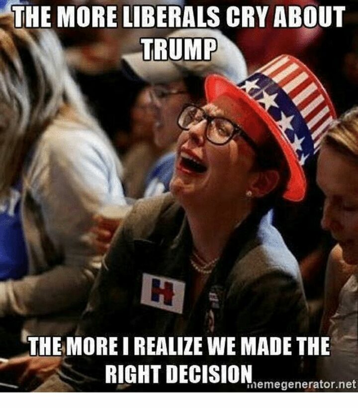"The more liberals cry about Trump the more I realize we made the right decision."