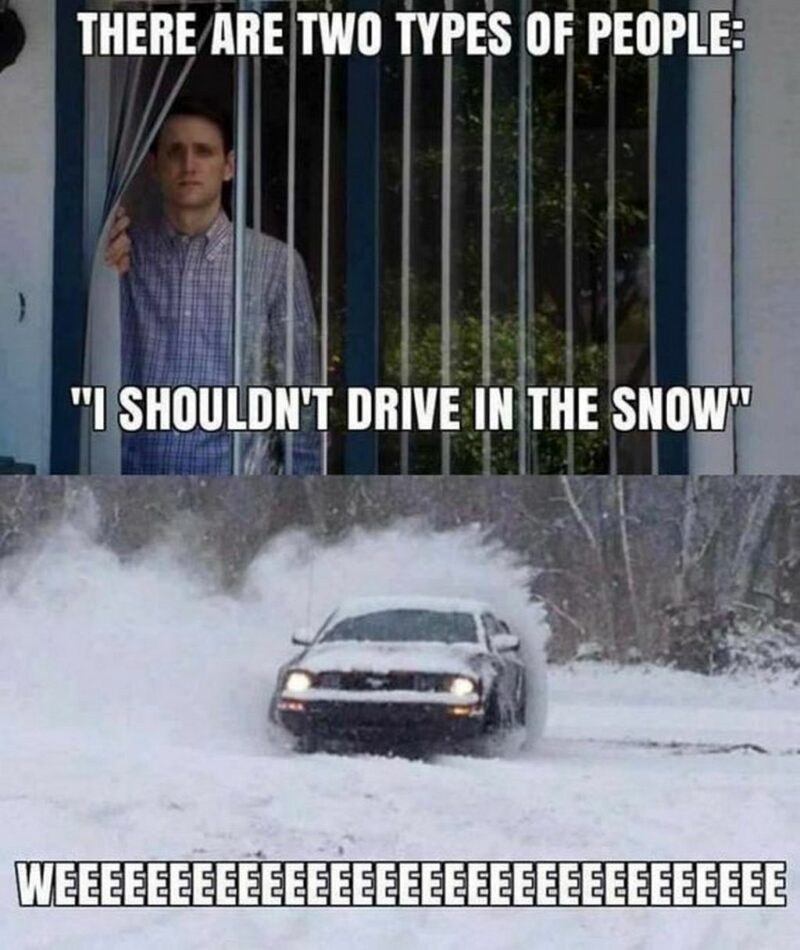 "There are two types of people: I shouldn't drive in the snow. Weee."