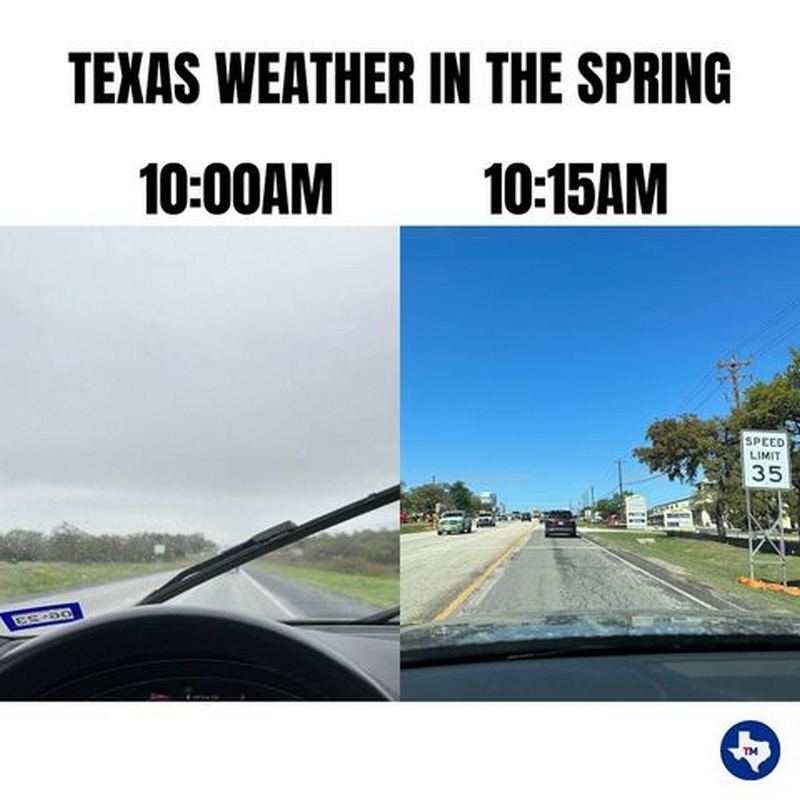 "Texas weather in the spring. 10:00 am. 10:15 am."