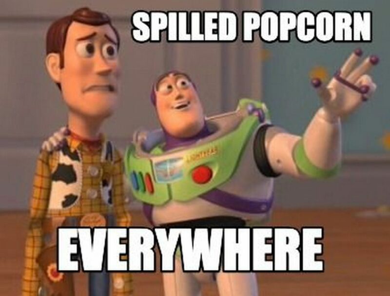 "Spilled popcorn everywhere."