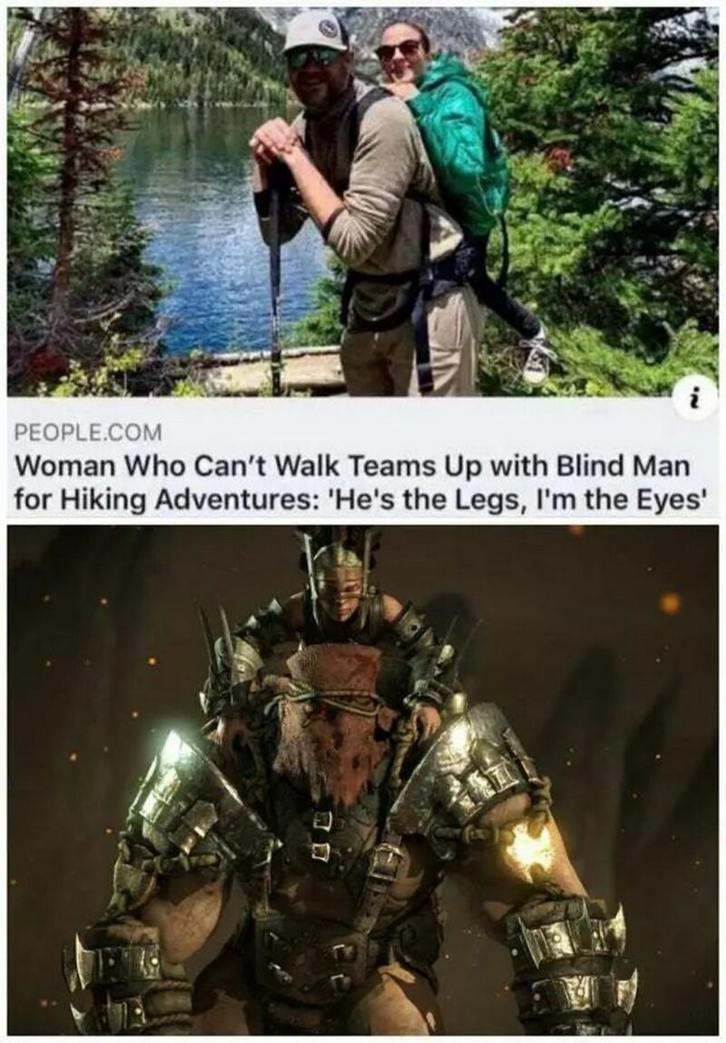 "Woman who can't walk teams up with a blind man for hiking adventures: 'He's the legs, I'm the eyes.'"