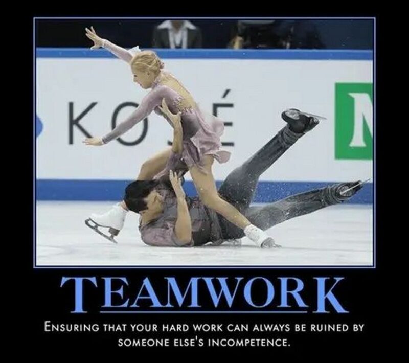 "Teamwork: Ensuring that your hard work can always be ruined by someone else's incompetence."
